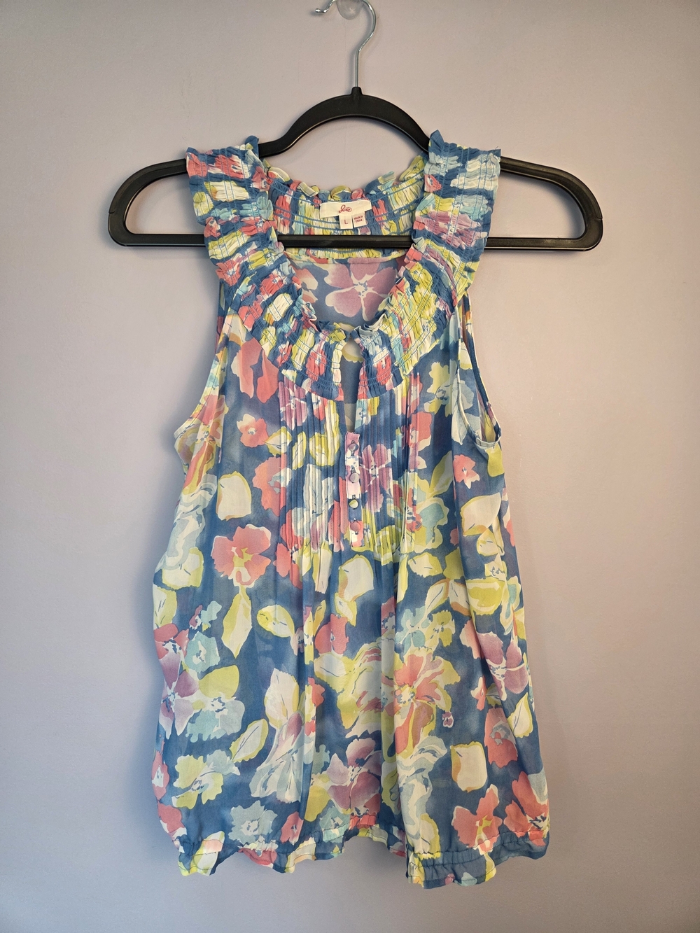 Joie Floral Smocked Sleeveless Top Large Pastel Airy Watercolor Cottagecore Boho